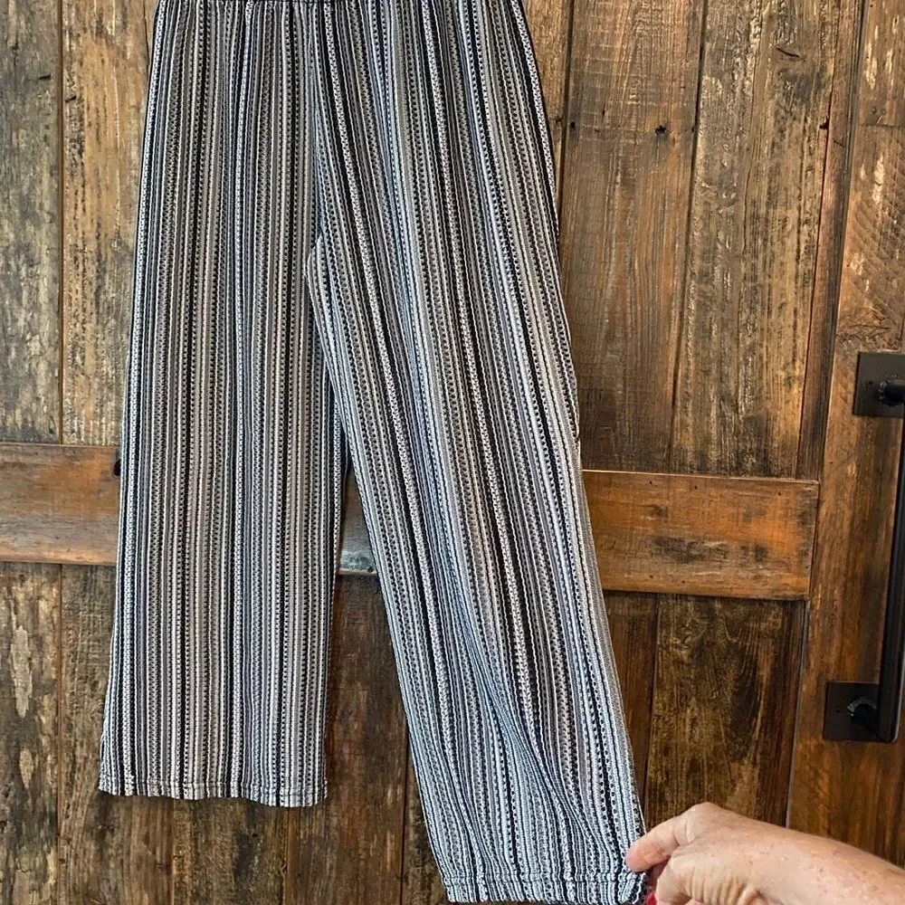 Club Z Collection S Black Stripes Adjustable Sheer Beach Resort Palazzo Pants